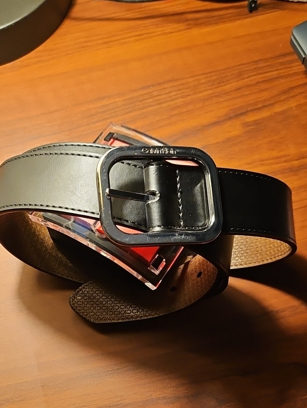 Calvin Klein Black Belt with Shiny Silver Buckle